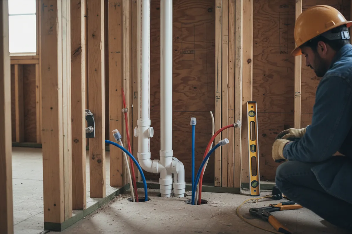 Drain and supply rough-in during Leak Detection in Salisbury Mills